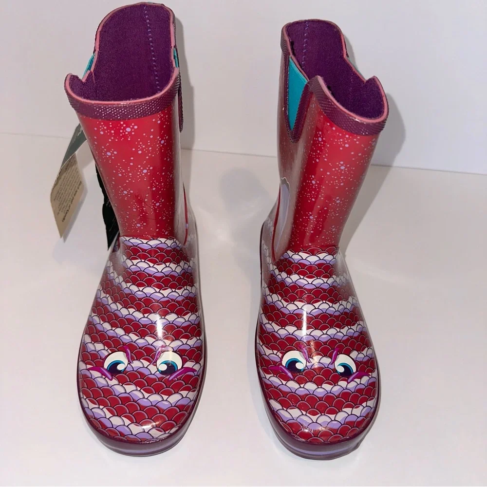 Kamik Girl’s 3 Purple Pink Bubblez Fish Pull On Reflective Waterproof Rainboots